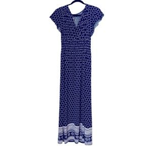 ACE FASHION blue and white flutter sleeve smocked elastic waist maxi dress sz L
